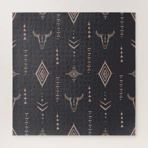 Boho bull skull, ethnic seamless. jigsaw puzzle