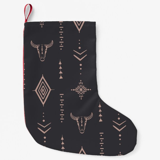 Boho bull skull, ethnic seamless. small christmas stocking (Front)