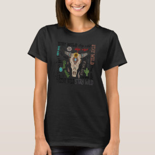 Boho Bull Skull Stay Wild Sunflower Turquoise West T-Shirt