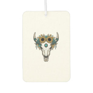 Boho Bull Skull Sunflower Vintage Western Engravin Car Air Freshener
