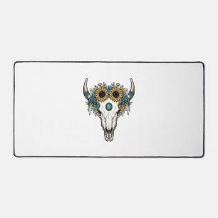 Boho Bull Skull Sunflower Vintage Western Engravin Desk Mat
