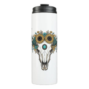 Boho Bull Skull Sunflower Vintage Western Engravin Thermal Tumbler