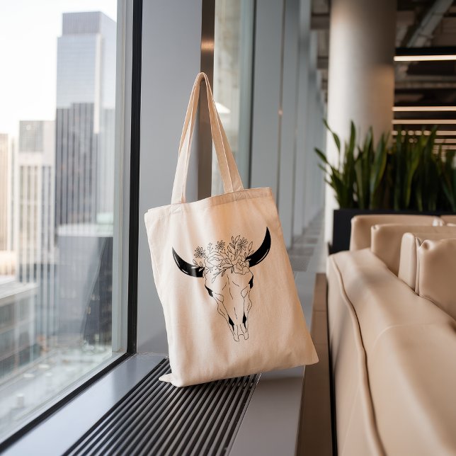 Boho Bull Skull Wildflower Large Tote Bag (Creator Uploaded)