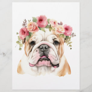 Boho Bulldog Flower Crown Watercolor Custom Letterhead
