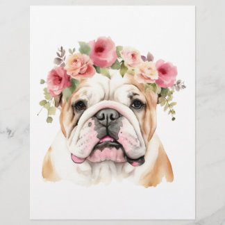 Boho Bulldog Flower Crown Watercolor Custom Letterhead