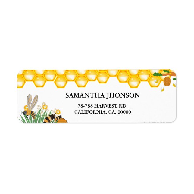 Boho Bumble Bee Floral return adress label (Front)