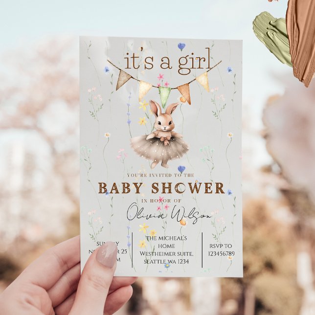 Boho Bunny Baby Shower Invitation with Floral Past (Creator Uploaded)