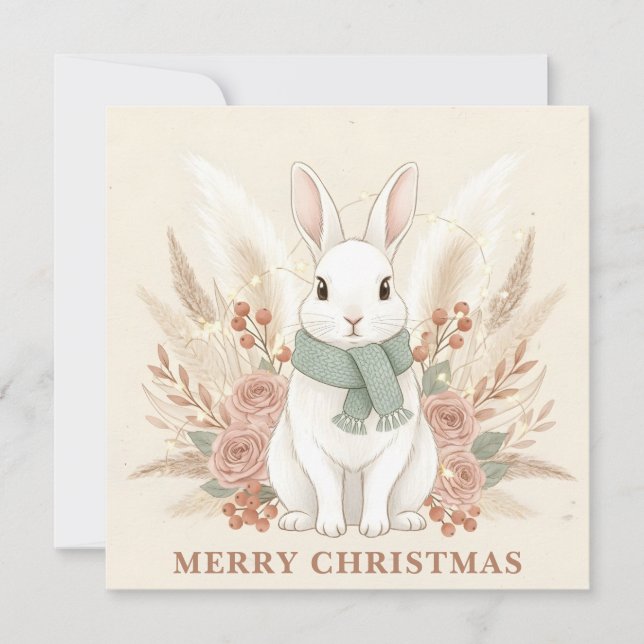 Boho Bunny Christmas Holiday Card (Front)