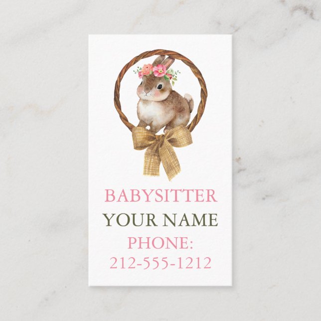 BOHO Bunny Coquette Bow Babysitter Business Cards (Front)