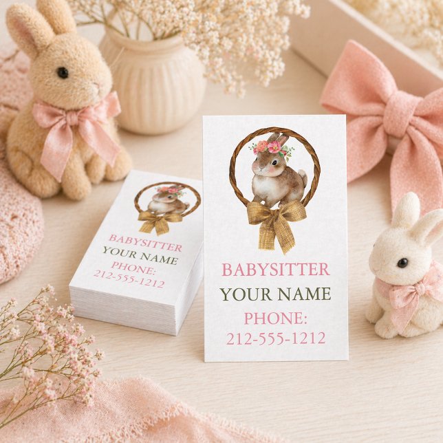 BOHO Bunny Coquette Bow Babysitter Business Cards (Creator Uploaded)