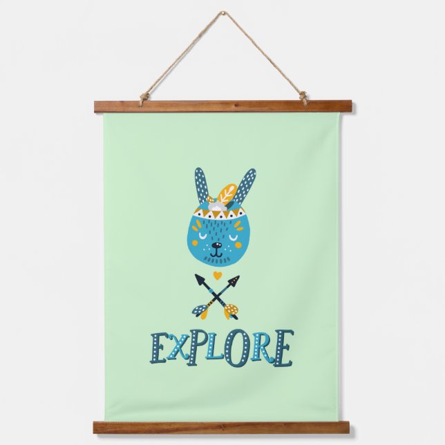 Boho Bunny Face Explore  Hanging Tapestry (Front)