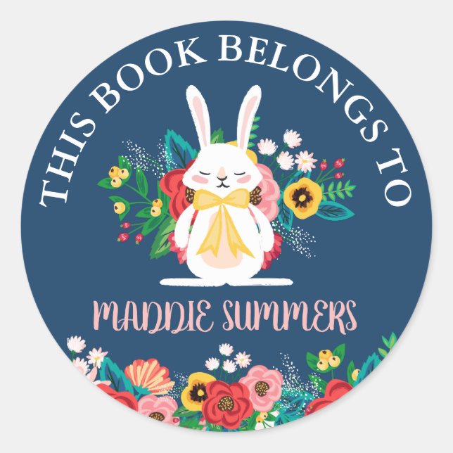 Boho Bunny | Floral This Book Belongs To Classic Round Sticker (Front)