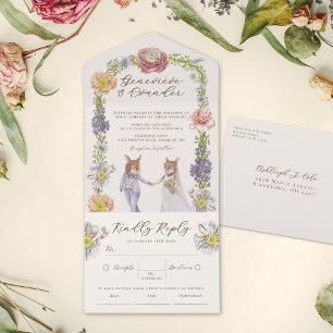 Boho Bunny Love Watercolor Wedding and RSVP All In One Invitation