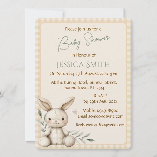 Boho Bunny Neutral  Baby Shower Invitation (Front)