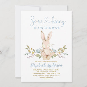 Boho Bunny Rabbit Blue Boy Baby Shower  Invitation