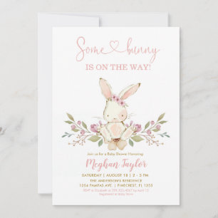 Boho Bunny Rabbit Pink Girl Baby Shower  Invitation