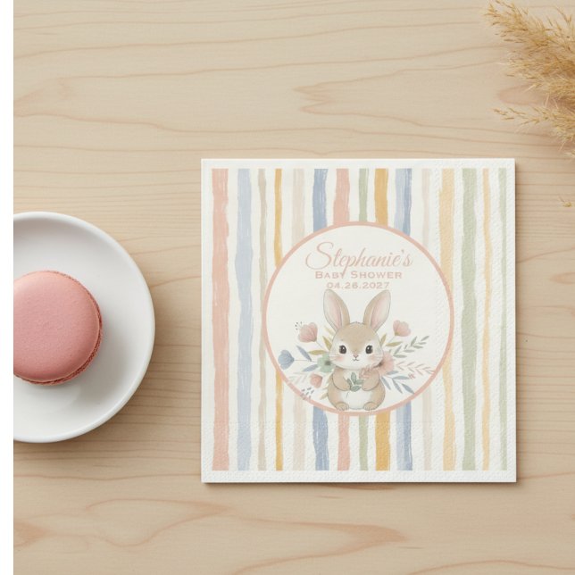 Boho Bunny Watercolor Stripe  Napkin (Sweet baby shower napkin)