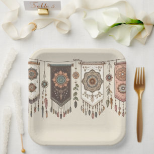 Boho Bunting Bridal Shower Paper Plate