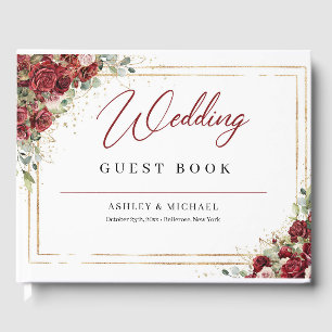 Boho burgundy and blush roses gold wedding guest book