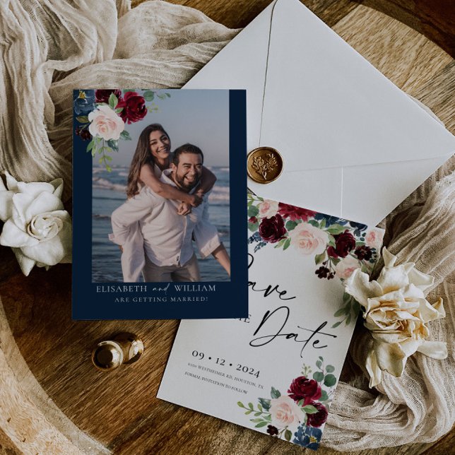 Boho Burgundy and Blush Save the Date Invitation (Creator Uploaded)