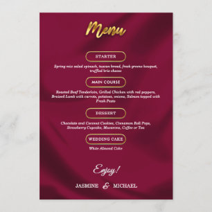Boho Burgundy and Gold Elegant Script Wedding  Menu