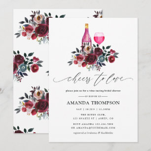 Boho Burgundy and Navy Bridal Shower Wine Tasting  Invitation