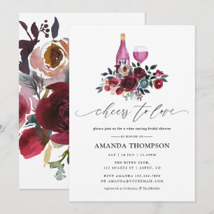 Boho Burgundy and Navy Bridal Shower Wine Tasting  Invitation