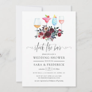 Boho Burgundy and Navy Floral Stock the Bar Invitation