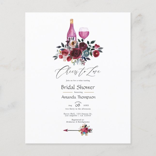 Boho Burgundy and Navy Wine Tasting Bridal Shower  Flyer (Front)
