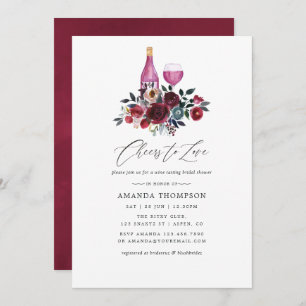 Boho Burgundy and Navy Wine Tasting Bridal Shower Invitation