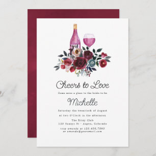 Boho Burgundy and Navy Wine Tasting Bridal Shower  Invitation