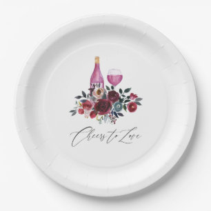 Boho Burgundy and Navy Wine Tasting Bridal Shower Paper Plate