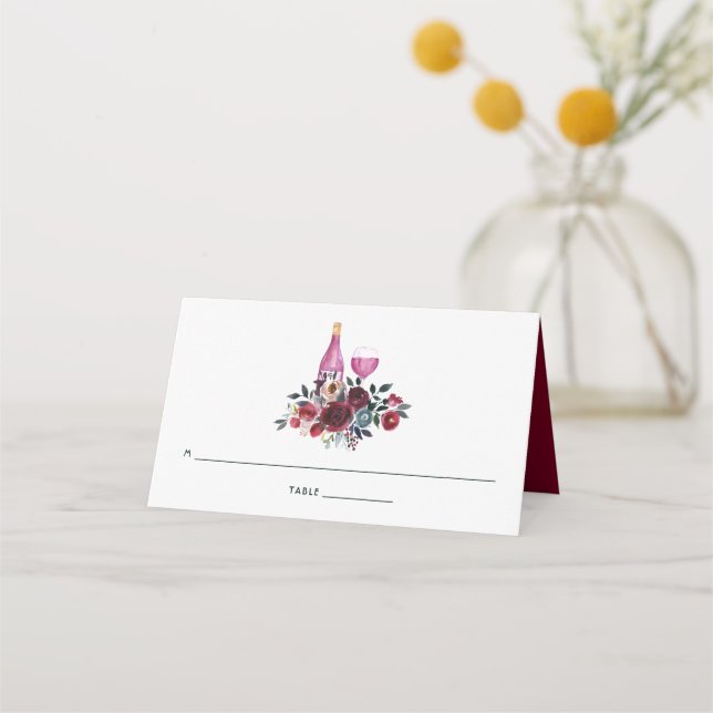 Boho Burgundy and Navy Wine Tasting Place Card (Front)