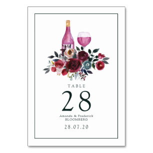 Boho Burgundy and Navy Wine Tasting Table Number