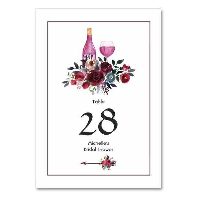Boho Burgundy and Navy Wine Tasting Table Number (Front)