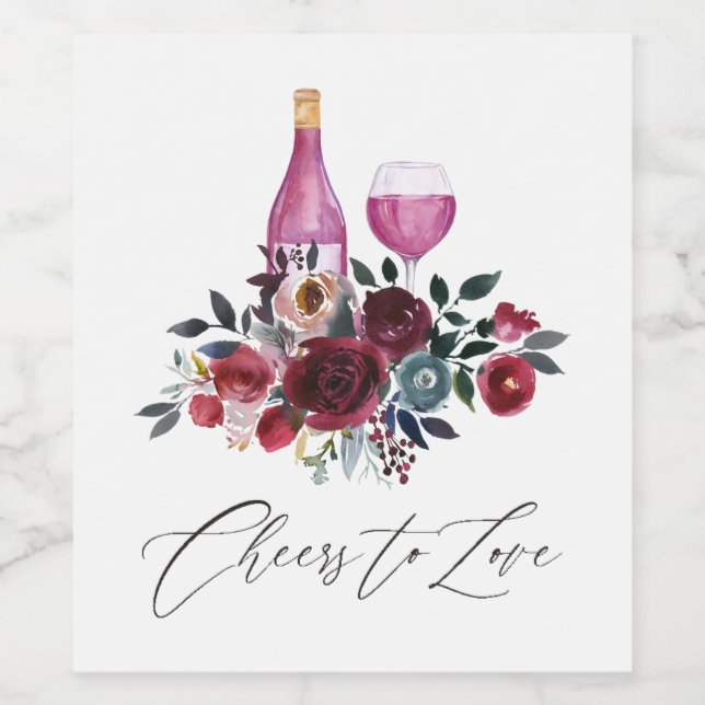 Boho Burgundy and Navy Wine Tasting Wine Label (Single Label)