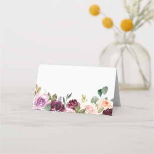 Boho Burgundy and Peach Flowers Fall Wedding Place Card