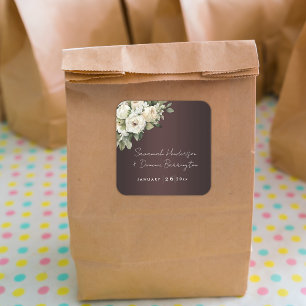 Boho Burgundy and Vintage Roses Wedding Square Sticker