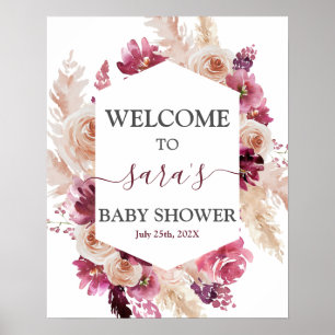 Boho Burgundy Baby Shower Girl Welcome sign