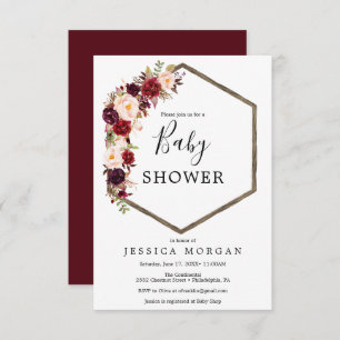 Boho Burgundy Baby Shower Invitation Card