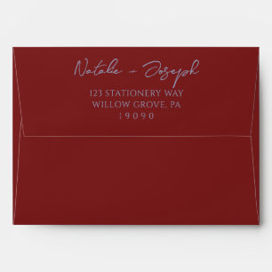 Boho Burgundy Blue Hand Written Whimsical Wedding Envelope