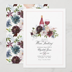 Boho Burgundy Blush Dusty Blue Wine Bachelorette Invitation