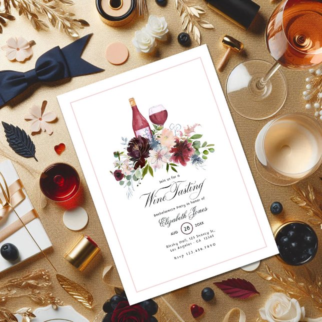 Boho Burgundy Blush Dusty Blue Wine Bachelorette Invitation (Boho Burgundy Blush Dusty Blue Wine Bachelorette Invitation)