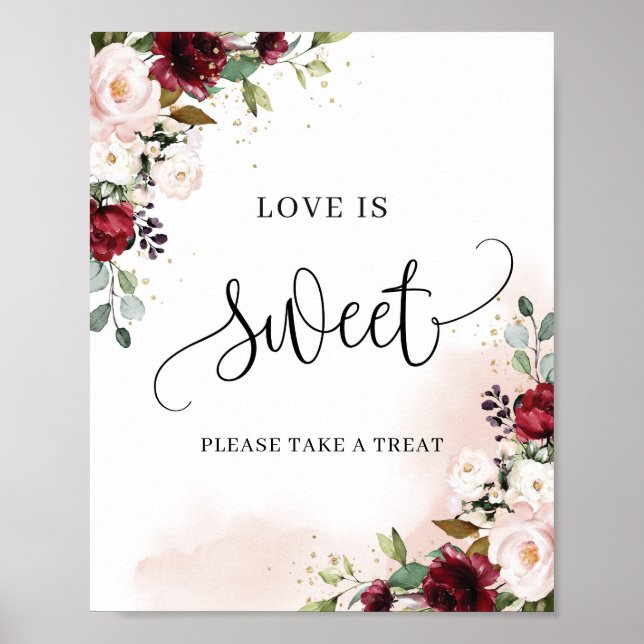 Boho burgundy blush floral chic love is sweet sign (Front)