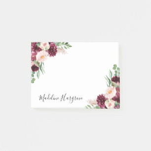 Boho Burgundy & Blush Floral Personalised Post-it Notes