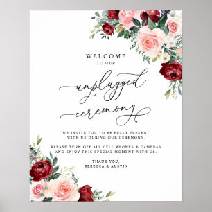 Boho Burgundy Blush Unplugged Ceremony Wedding Poster