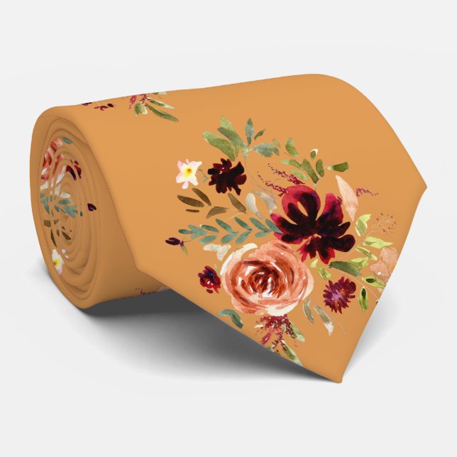 Boho Burgundy Blush Watercolor Tie (Rolled)