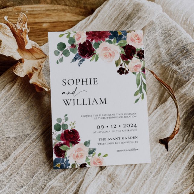Boho Burgundy Blush Wedding Invitation (Creator Uploaded)