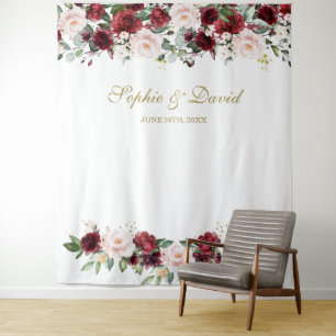 Boho Burgundy Blush Wedding Photo Booth Backdrop Tapestry