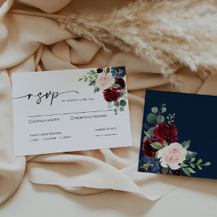 Boho Burgundy Blush Wedding RSVP Card